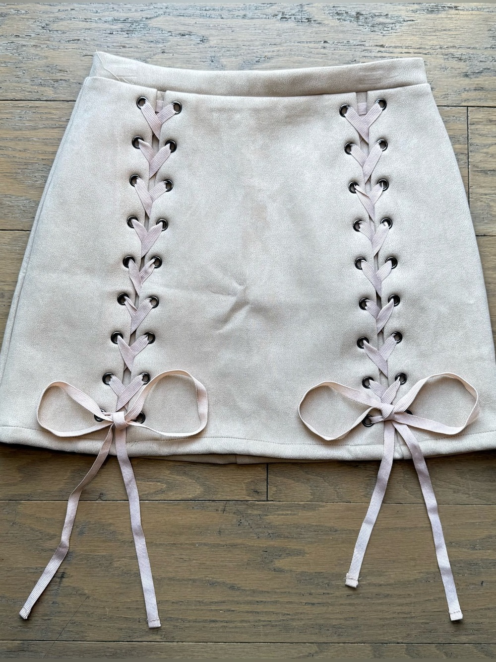 Honey Punch Suede lace-up Tan Mini Skirt